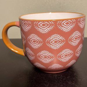 Oversized Wide-Mouth Soup Mug / Bowl~ Mauve w/ White Abstract Line & Dot Design